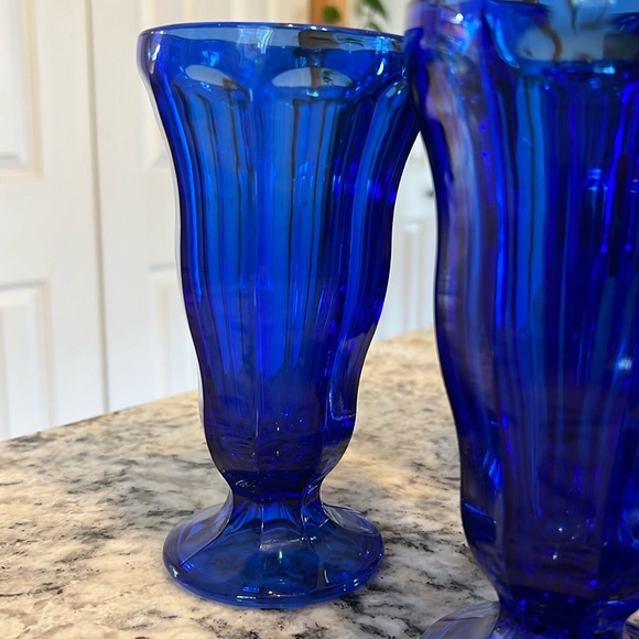 Set of 6 Cobalt Anchor Hocking Fountain Soda Parfait Sundae Glasses - Picture 4 of 7